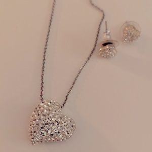Swarovski Silver Pave Heart necklace and earrings set